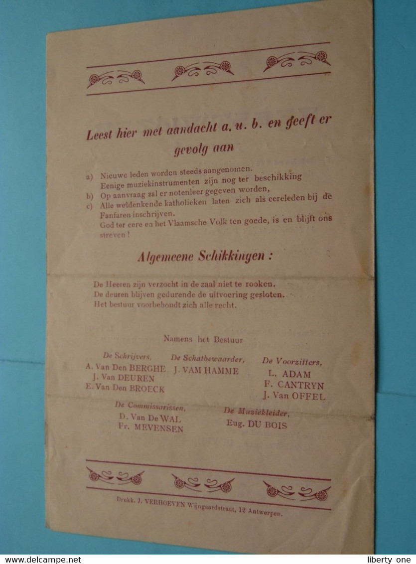 GROOT LIEFDADIG KUNSTFEEST > DE Vrije Antwerpenaren > Feestzaal Katholieke Kring ANTWERPEN ( Zie Scans ) 1923 ! - Programs