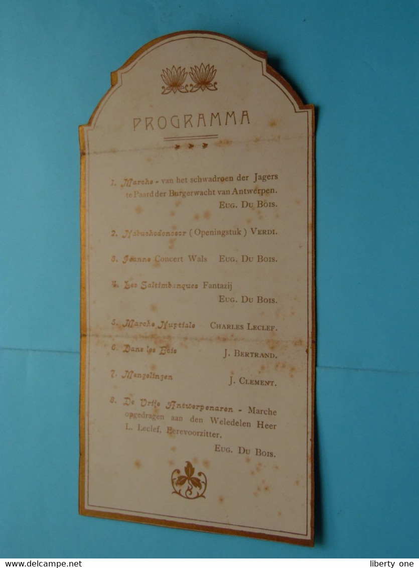 CONCERTO > Fanfare DE Vrije Antwerpenaren > Op Het Buitengoed / Leclef (zie Scans) 1907 ( Steendruk A. De Brabander ) ! - Programas