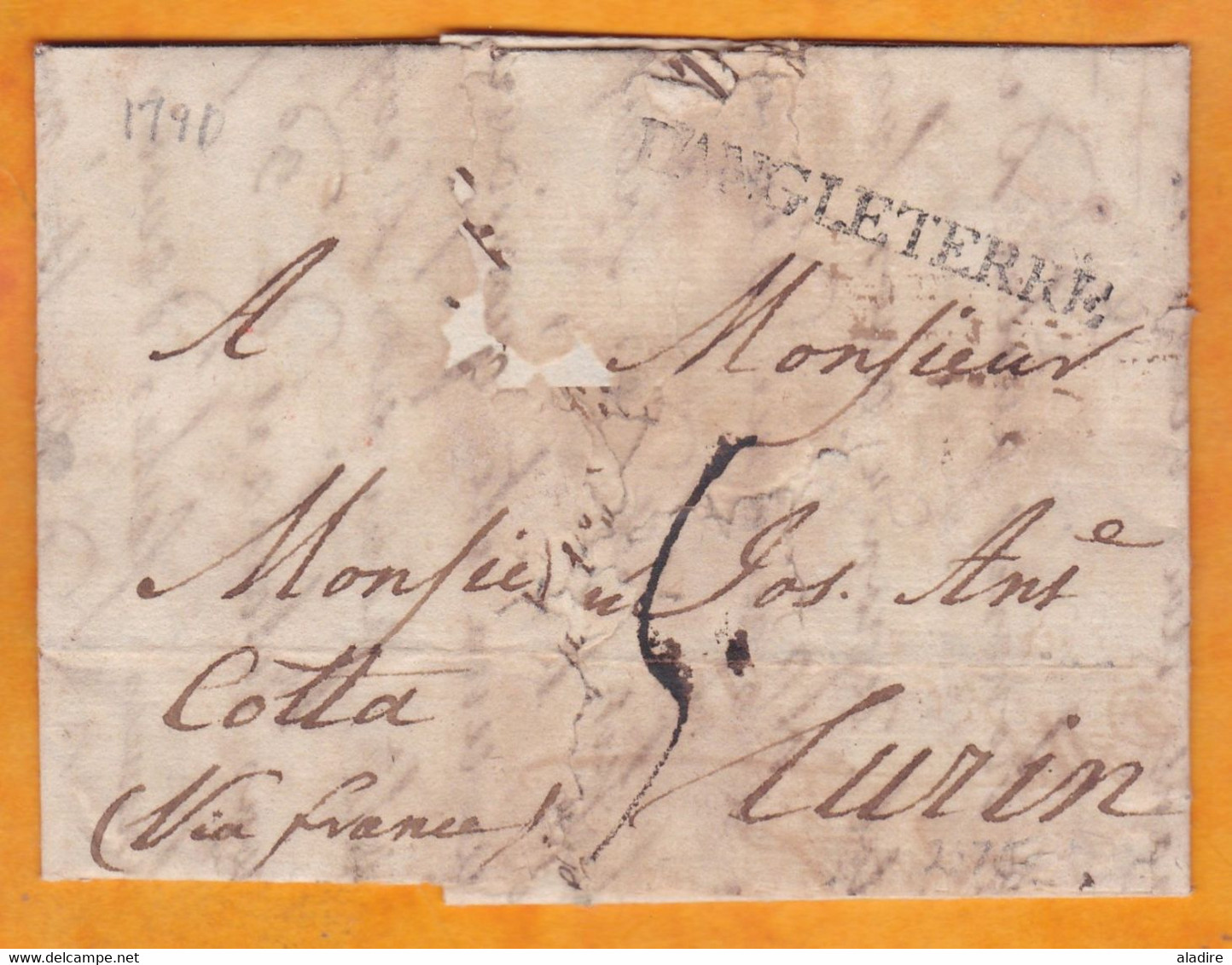 1790 - KGIII - Lettre Pliée Avec Corresp En Français De London Londres Vers TORINO, Turin, Sardaigne  - VIA  France - ...-1840 Precursori