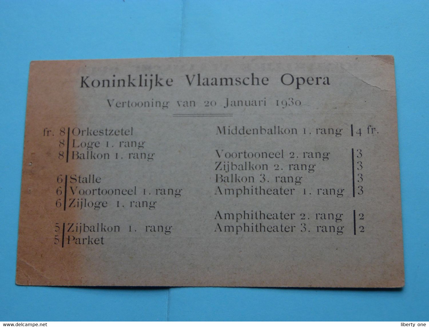 KONINKLIJKE VLAAMSCHE OPERA Galavertooning " APOSTELS " > 20 Januari 1930 ( Zie Scans ) ! - Biglietti D'ingresso