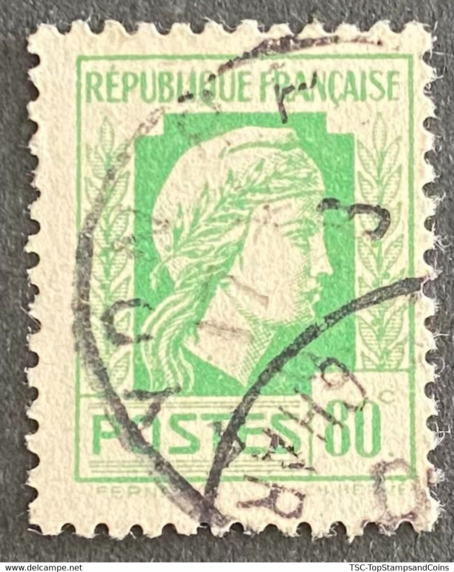 FRA0636U - Gouvernement Provisoire - Série D'Alger - Marianne D'Alger - 80 C Used Stamp - 1944 - France YT 636 - 1944 Coq Et Maríanne D'Alger