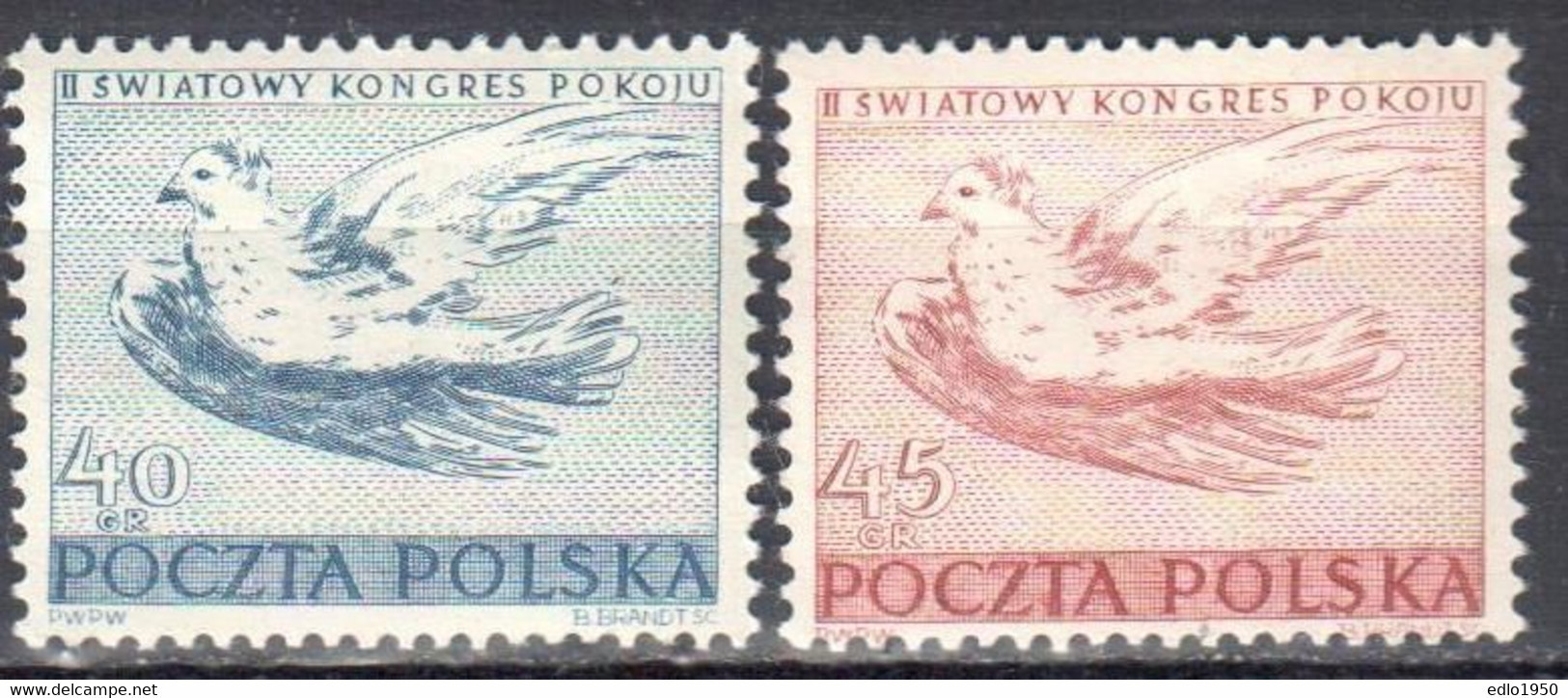 Poland 1950 - Dove By Picasso - Mi 668-69 - MNH(**) - Nuovi