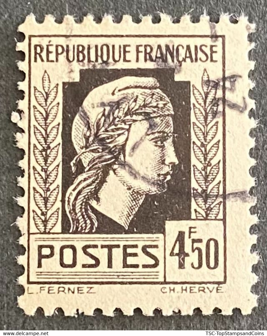 FRA0644U - Gouvernement Provisoire - Série D'Alger - Marianne D'Alger - 4f50 Used Stamp - 1944 - France YT 644 - 1944 Coq Et Marianne D'Alger