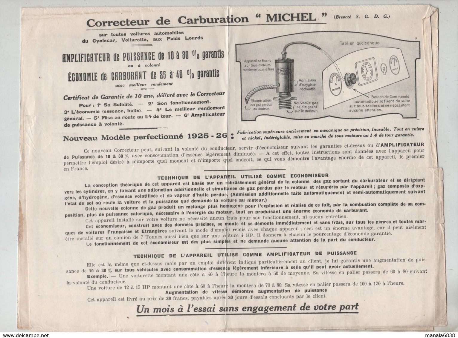 Tarif 1926 Michel Paris Versailles Surmoulages Pneus Radium - Non Classés