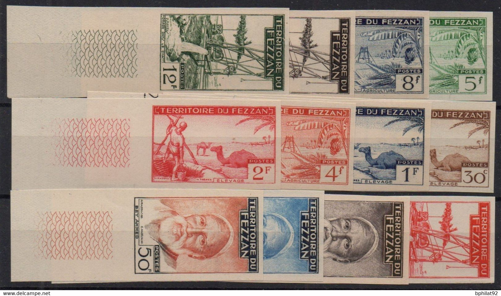 !!! FEZZAN, SERIE N°56/67 NON DENTELEE NEUVE ** BORD DE FEUILLE - Unused Stamps