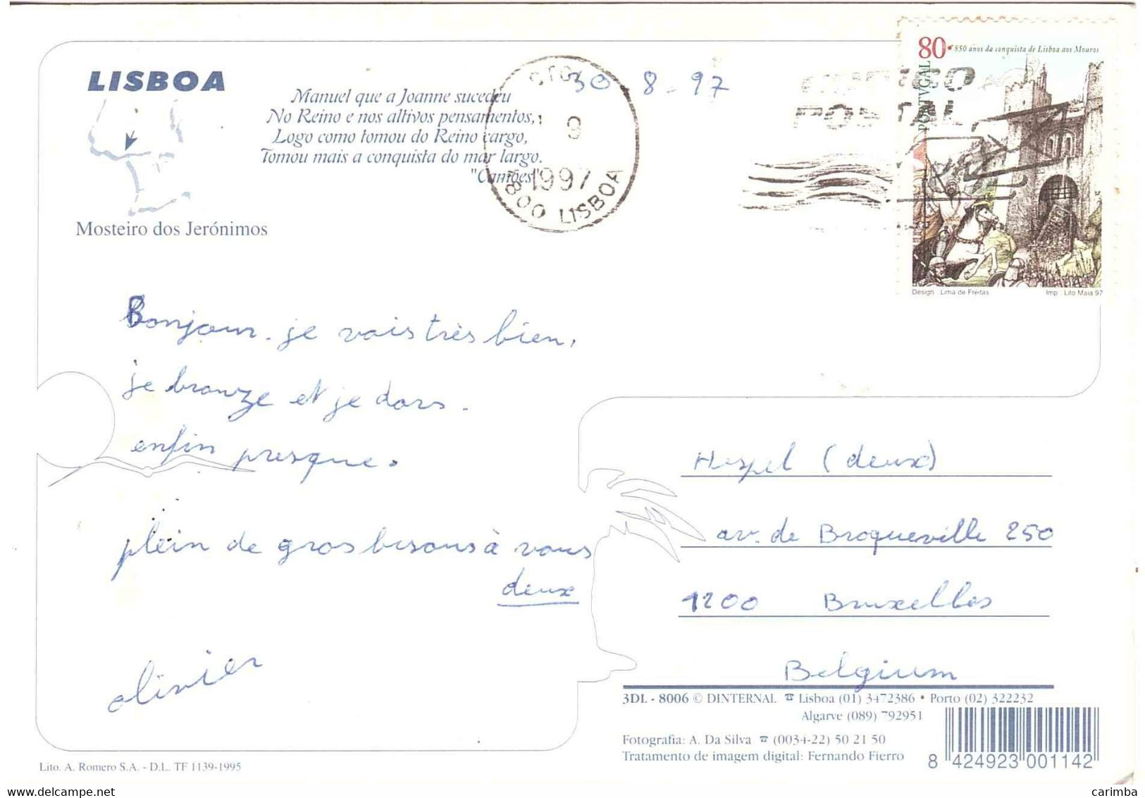 1997 LISBONA CARTOLINA PER ITALIA - Storia Postale