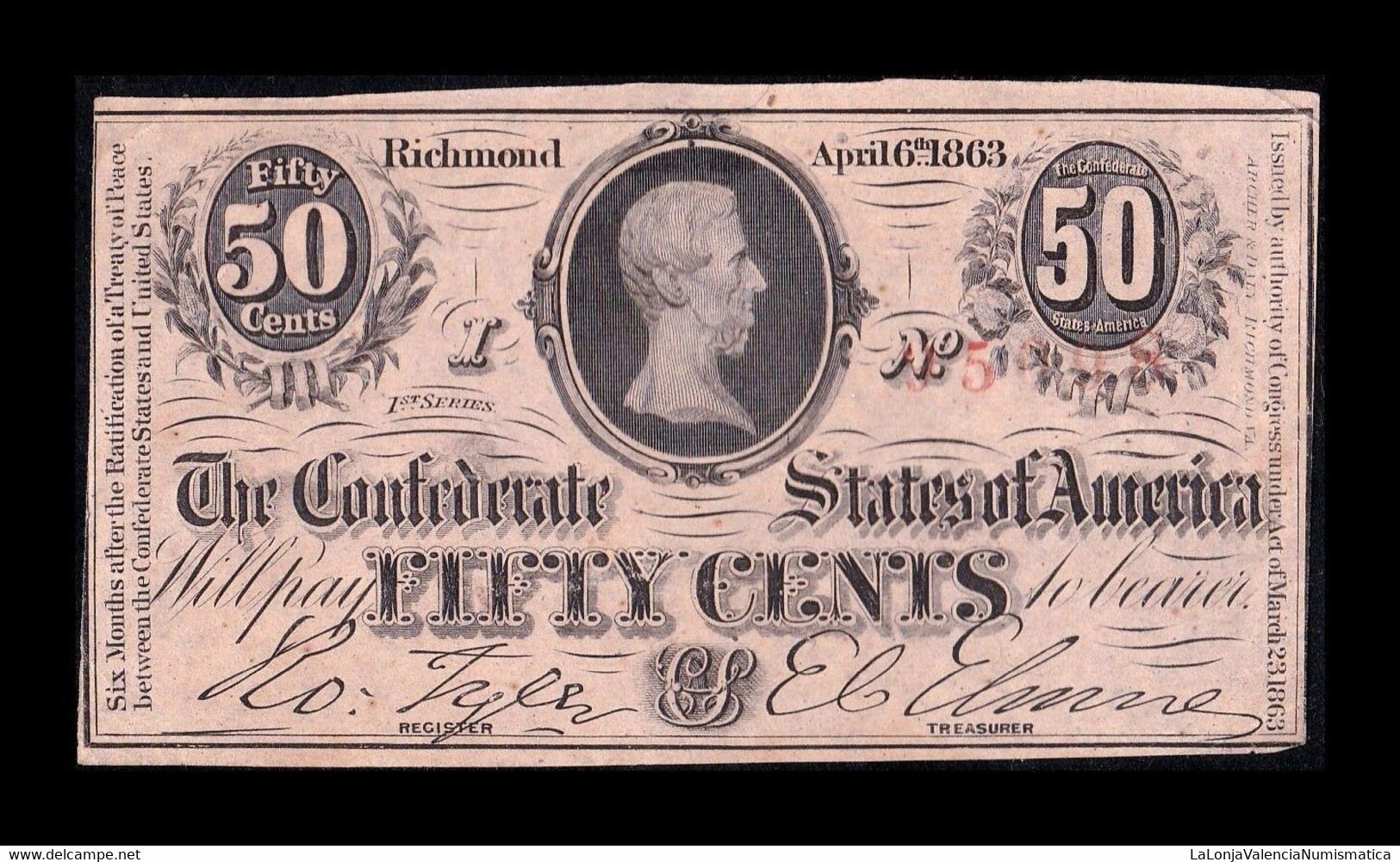 Estados Unidos United States 50 Cents 1863 Pick 56 Confederate States Of America Richmond - Divisa Confederada (1861-1864)