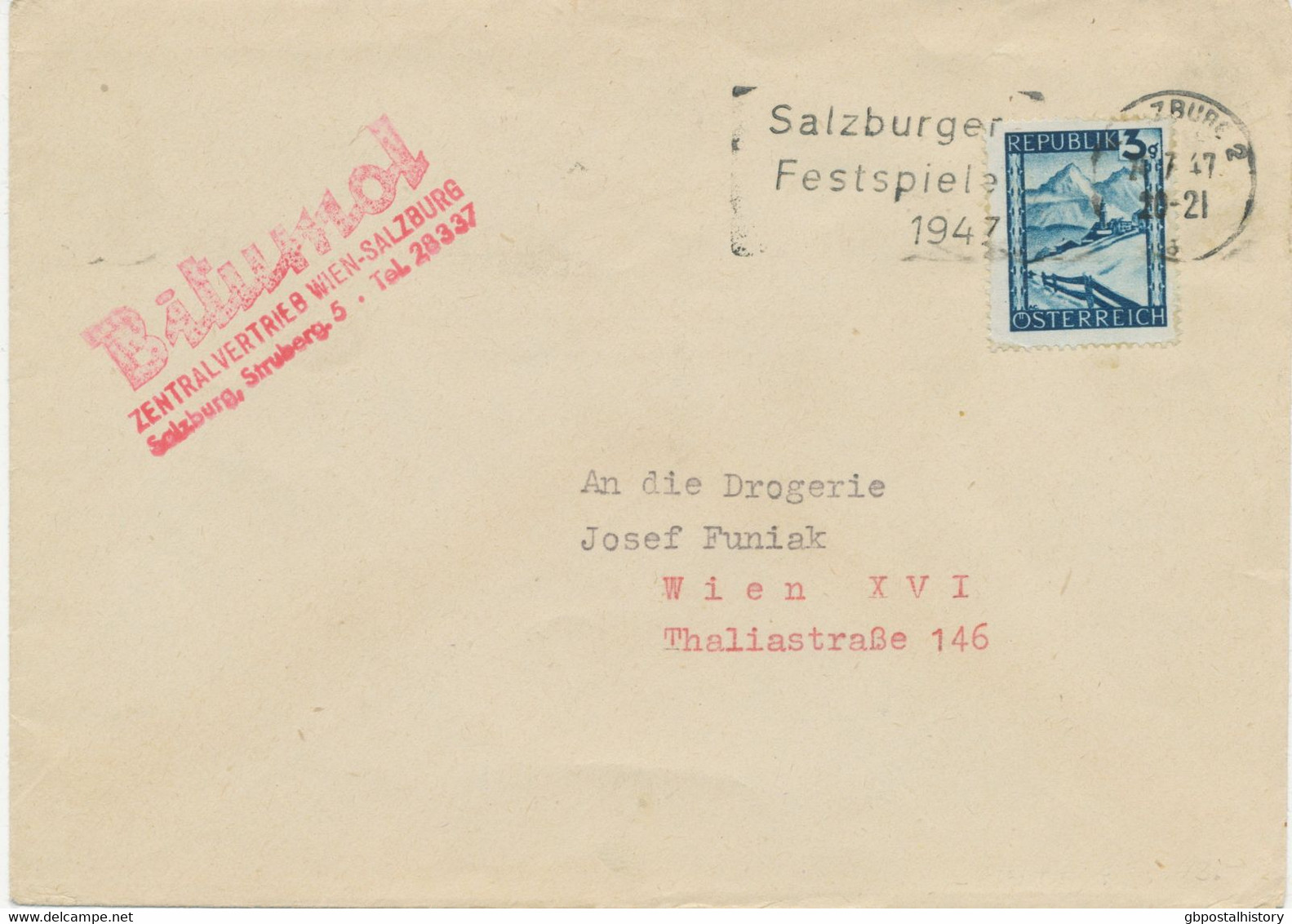 ÖSTERREICH WERBE-SONDERSTEMPEL 1947 „Salzburger Festspiele 1947 – SALZBURG 2 24.7.47“ Auf Brief Nach Wien - Brieven En Documenten