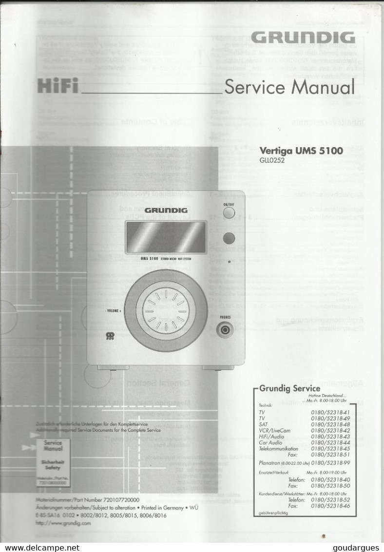 Hifi - Grundig - Service Manual - Vertiga UMS 5100 (GLL0252) - Littérature & Schémas
