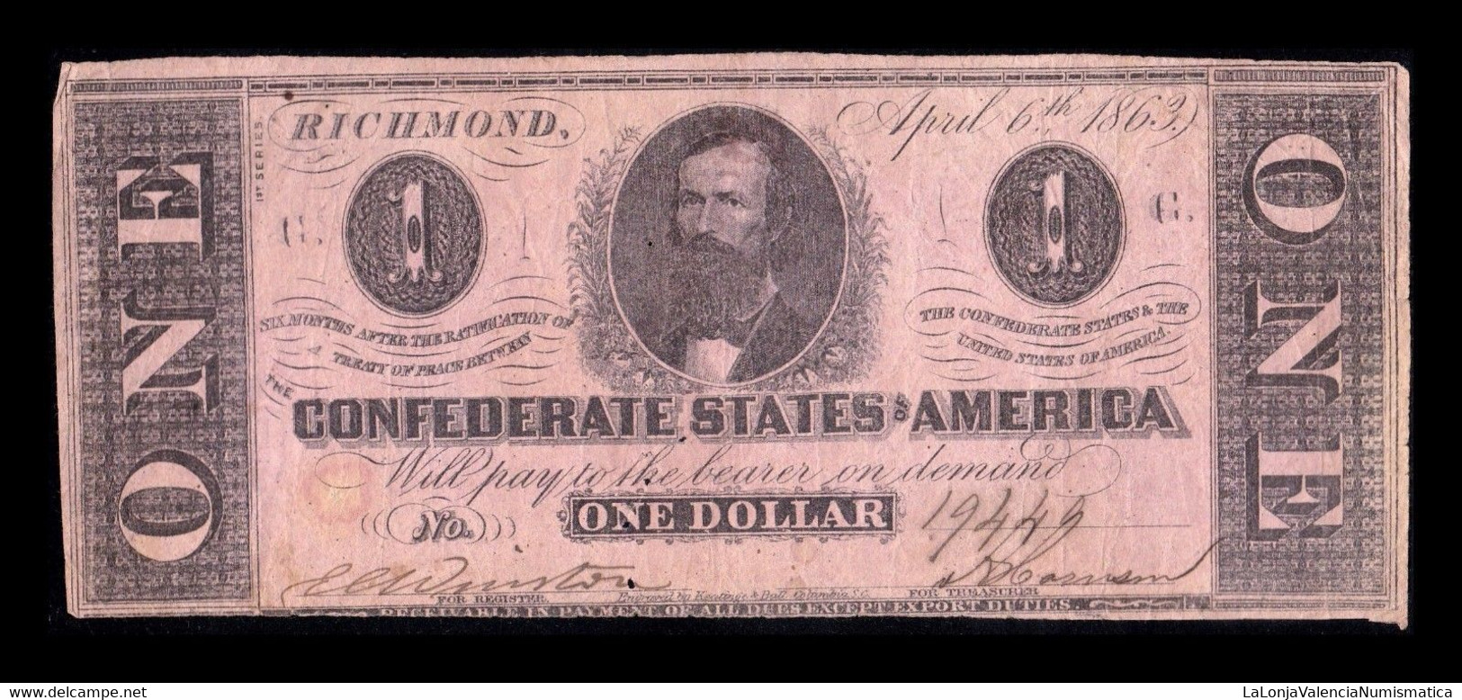 Estados Unidos United States 1 Dollar 1863 Pick 57 Confederate States Of America Richmond - Valuta Van De Bondsstaat (1861-1864)