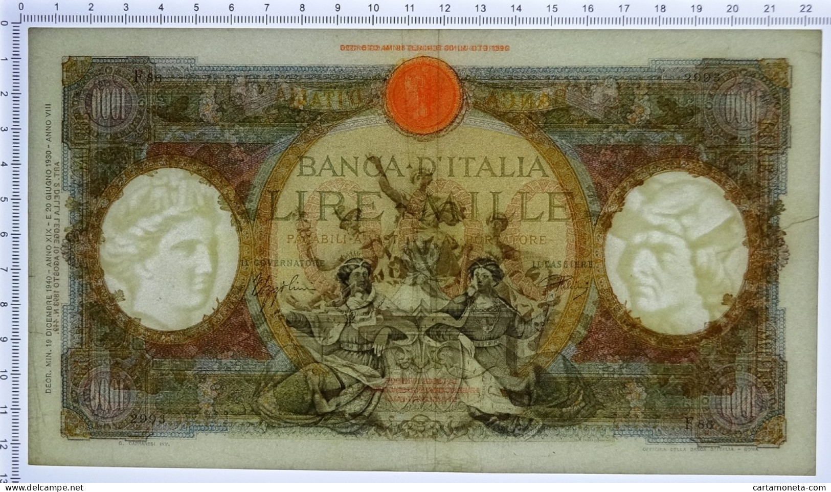 1000 LIRE CAPRANESI REPUBBLICHE MARINARE REGINE FASCIO ROMA 19/12/1940 BB/SPL - Regno D'Italia - Altri