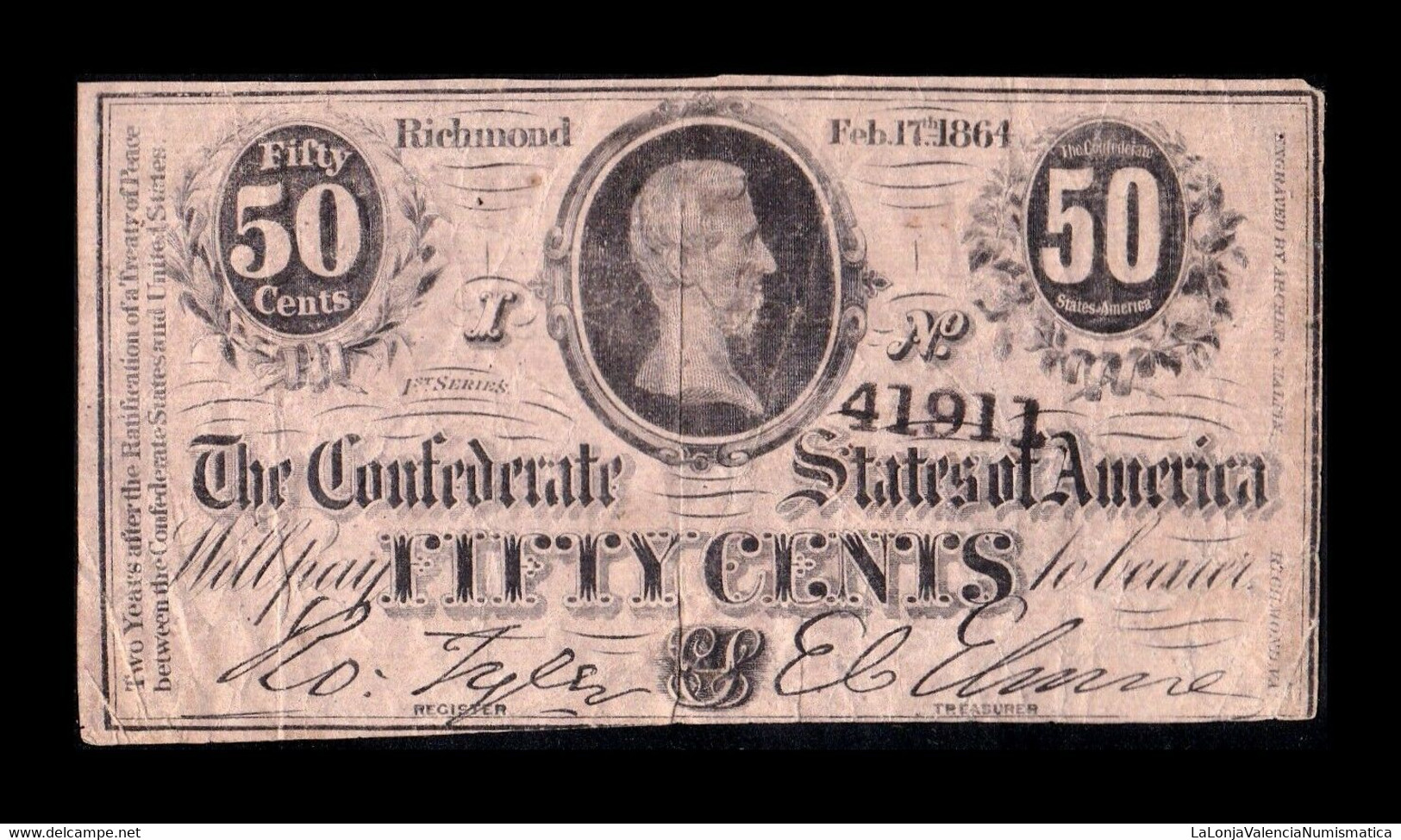 Estados Unidos United States 50 Cents 1864 Pick 64a 1º Series Confederate States Of America Richmond - Confederate Currency (1861-1864)