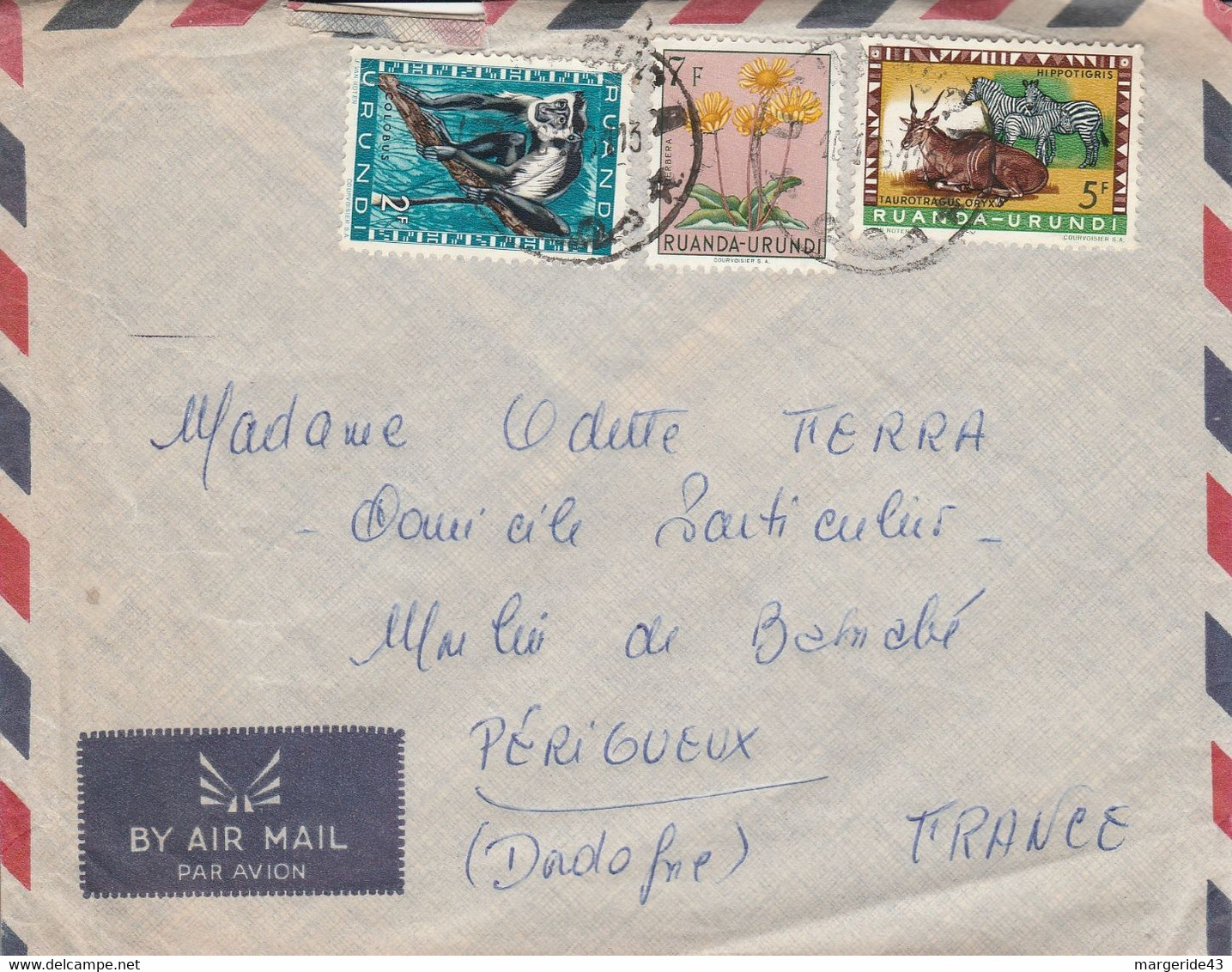 RUANDA URUNDI AFFRANCHISSEMENT COMPOSE SUR LETTRE POUR LA FRANCE 1961 - Covers & Documents