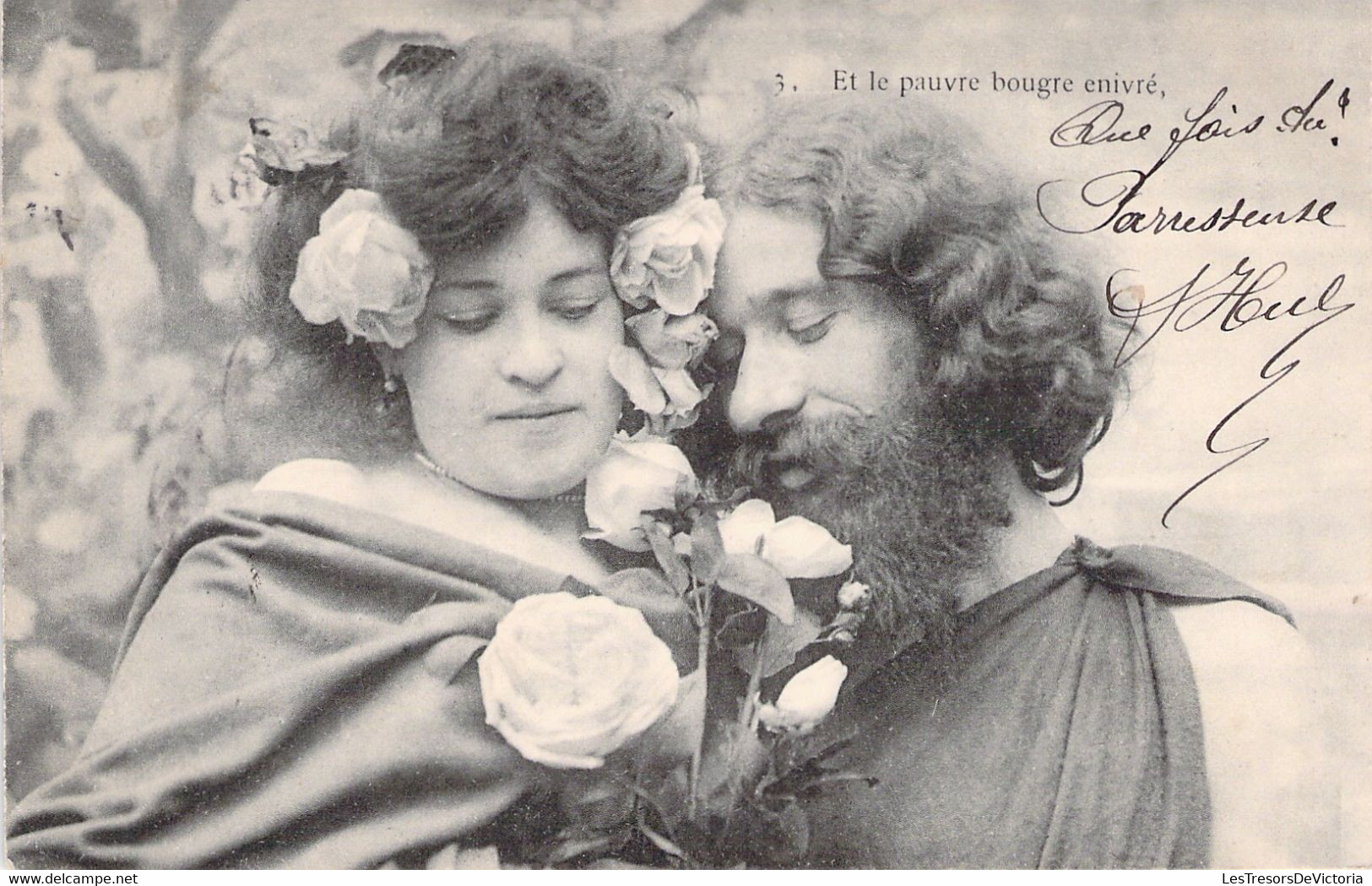 Lot De 6 Cartes - Couple Homme Barbu Et Femme Avec Fleurs Dans Les Cheveux - Histoire D'amour Et De Séduction - 1905 - Couples