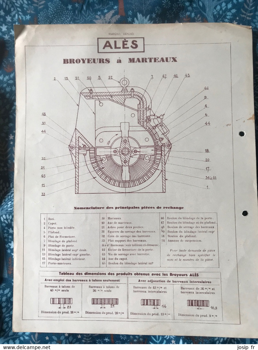 NOTICE TECHNIQUE- BROYEURS À MARTEAUX- FORGES D'ALÈS, USINE DE TAMARIS (30) VERS 1950 - Travaux Publics