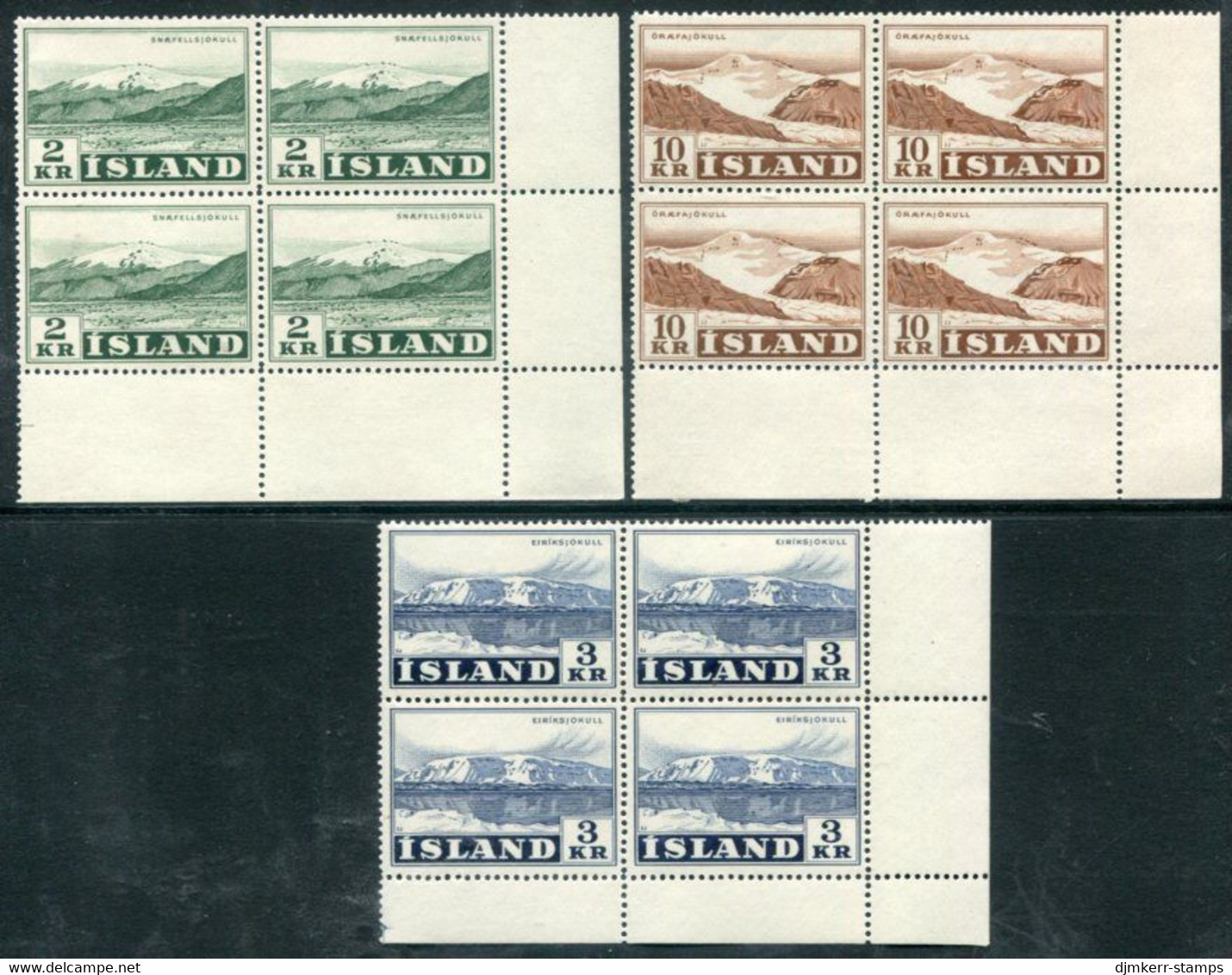 ICELAND 1957 Glaciers Blocks Of 4 MNH / **.  Michel 316-18 - Unused Stamps