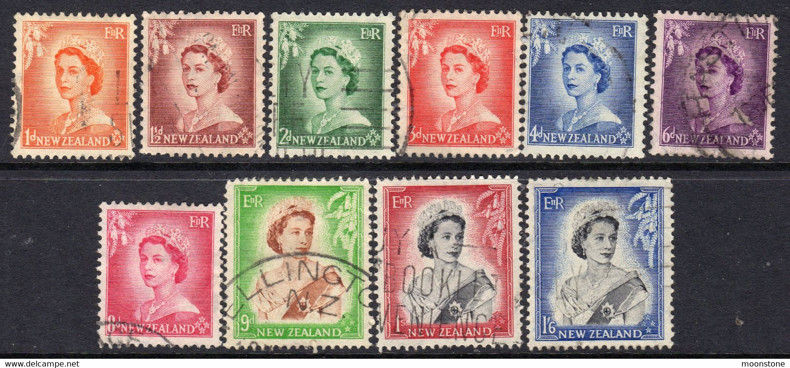 New Zealand 1953-9 Definitives Part Set Of 10 To 1/6d, Used, SG 724/33 (A) - Gebruikt