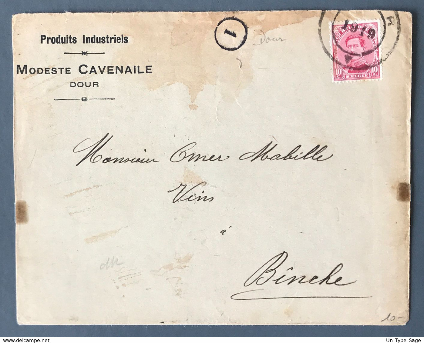 Belgique COB N°138 Sur Enveloppe Cachet De Fortune 1919 DOUR - (A1642) - Fortune Cancels (1919)