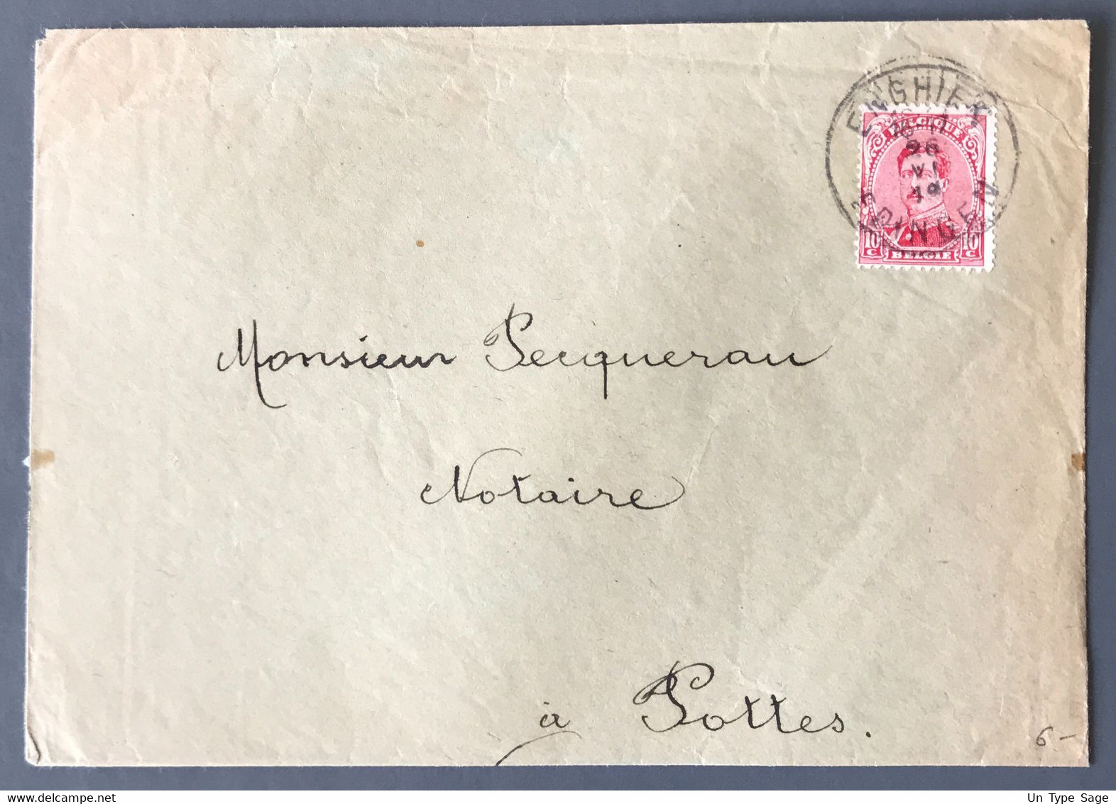 Belgique COB N°138 Sur Enveloppe, Cachet De Fortune 1919 ENGHIEN - (A1646) - Fortune Cancels (1919)