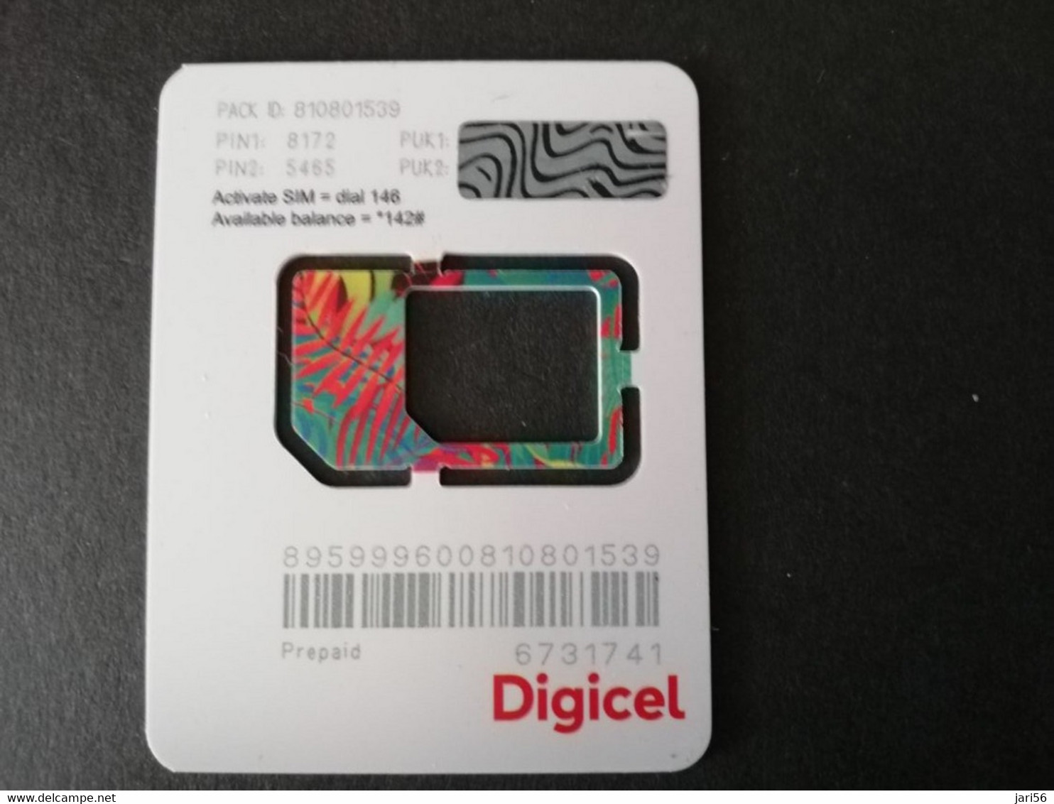 CURACAO SIM CARD  CARIER/ DIGICEL / NO CHIP PRESENT    **9154 ** - Antillen (Nederlands)