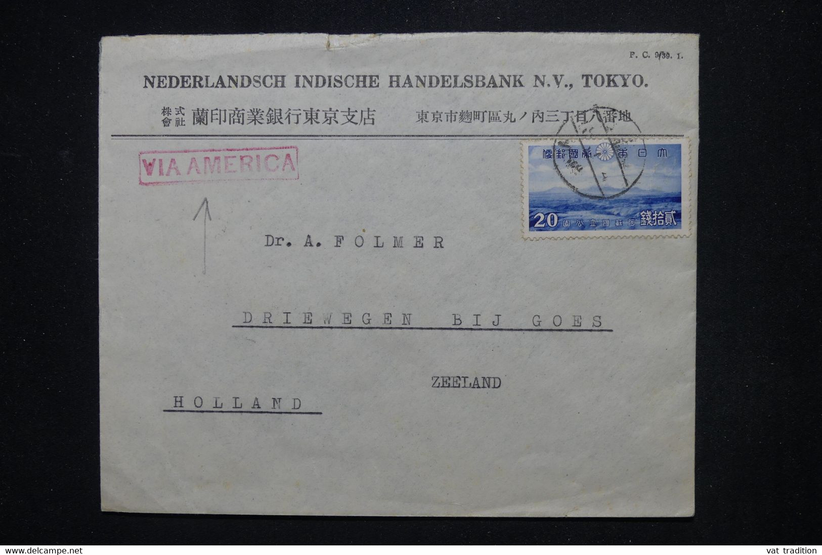 JAPON - Enveloppe Commerciale De Tokyo Pour Les Pays Bas Par Voie Américaine - L 118190 - Cartas & Documentos