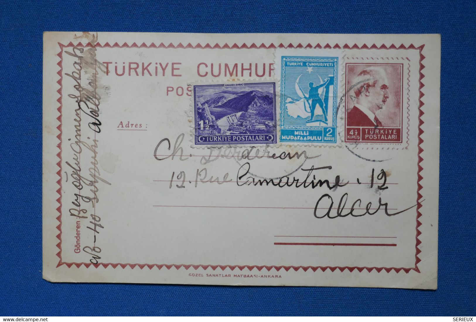 N29 TURQUIE  BELLE CARTE   1946 ISTANBUL POUR ALGER ALGERIE  ++ ARCH.  DERDERIAN++  AFFR. PLAISANT - Covers & Documents