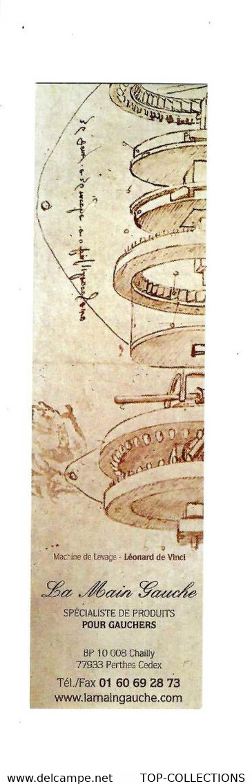 MARQUE PAGE LA MAIN GAUCHE Perthes Seine Et  Marne Spécialiste De Produits Pour Gauchers Ill. MachineLéonard De Vinci - Bladwijzers