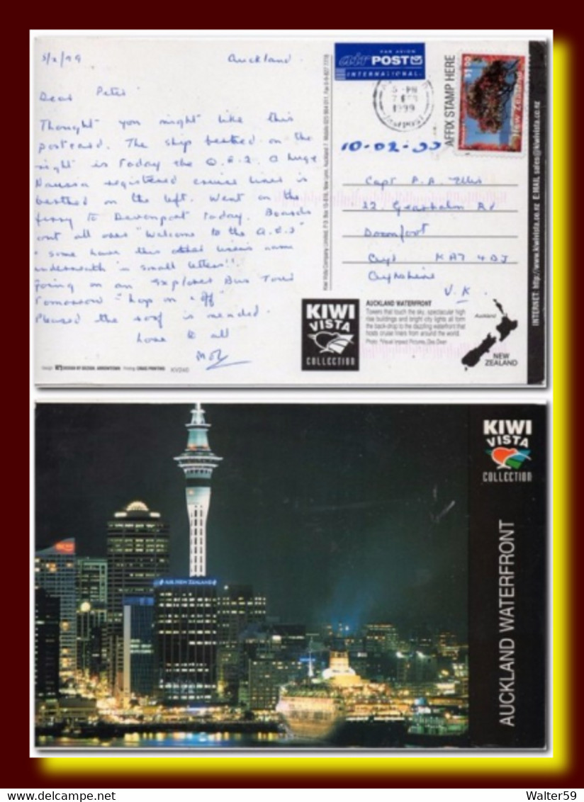 1999 New Zealand Postcard Auckland By Night Mailed To UK - Covers & Documents