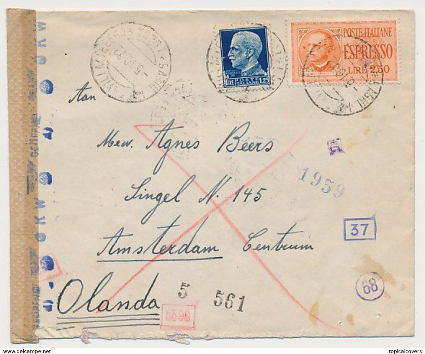 Censored Cover Italy - Amsterdam The Netherlands 1942 - WWII - Autres & Non Classés