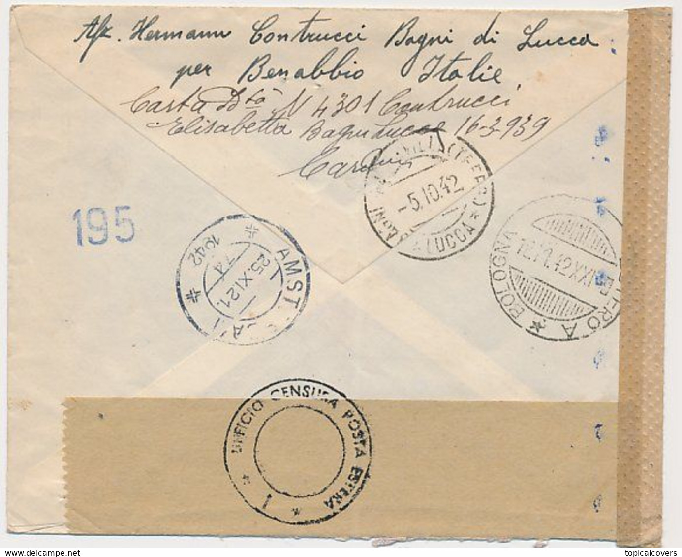 Censored Cover Italy - Amsterdam The Netherlands 1942 - WWII - Sonstige & Ohne Zuordnung