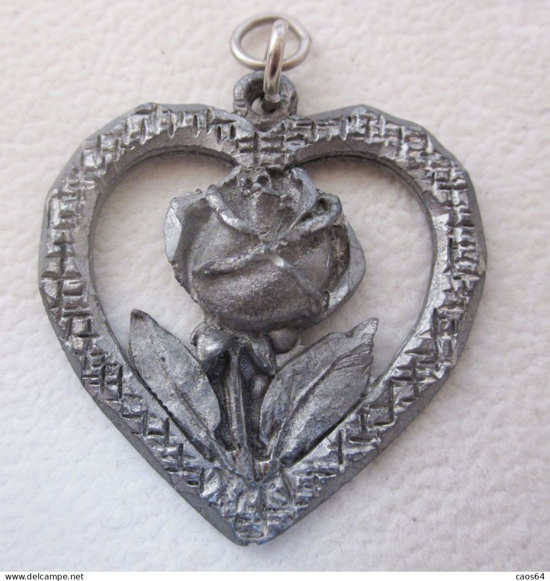 Cuore Con Rosa Bigiotteria Pendente Ciondolo  H 3,5 Cm     VINTAGE - Anhänger