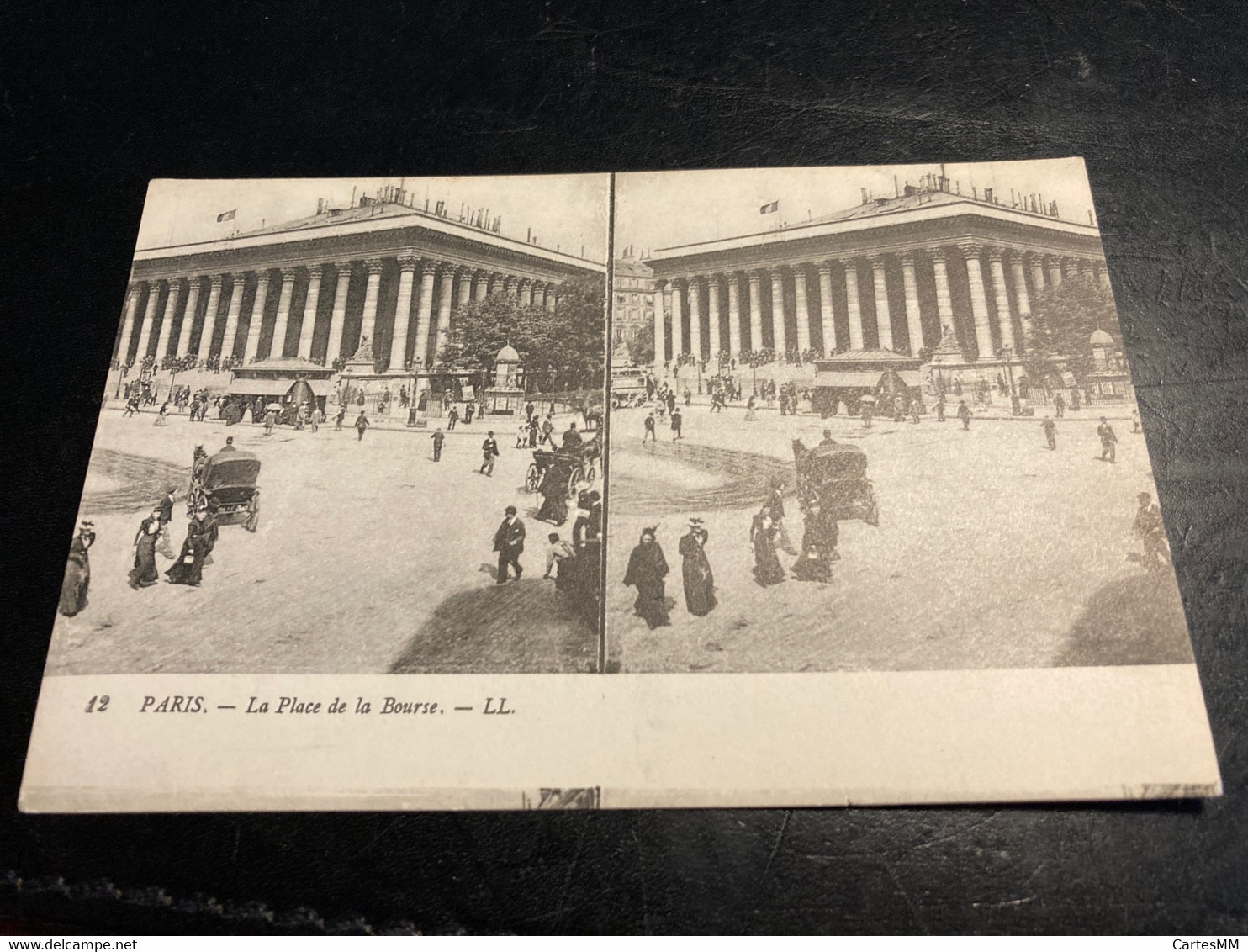 Paris RARE Carte Postale Stéréo La Place De La Bourse - Cartoline Stereoscopiche