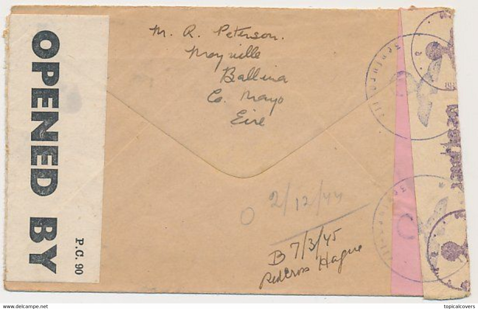 3 X Censored Cover Ireland - Rotterdam The Netherlands 1944 - WWII - Lettres & Documents