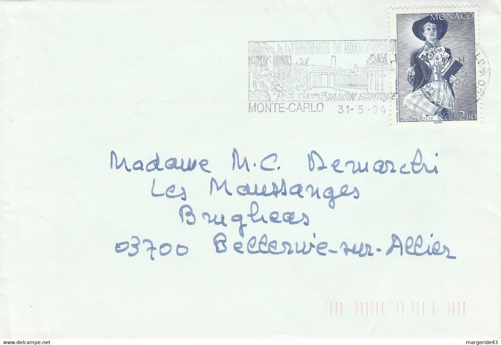 MONACO SEUL SUR LETTRE POUR LA FRANCE 1994 - Storia Postale