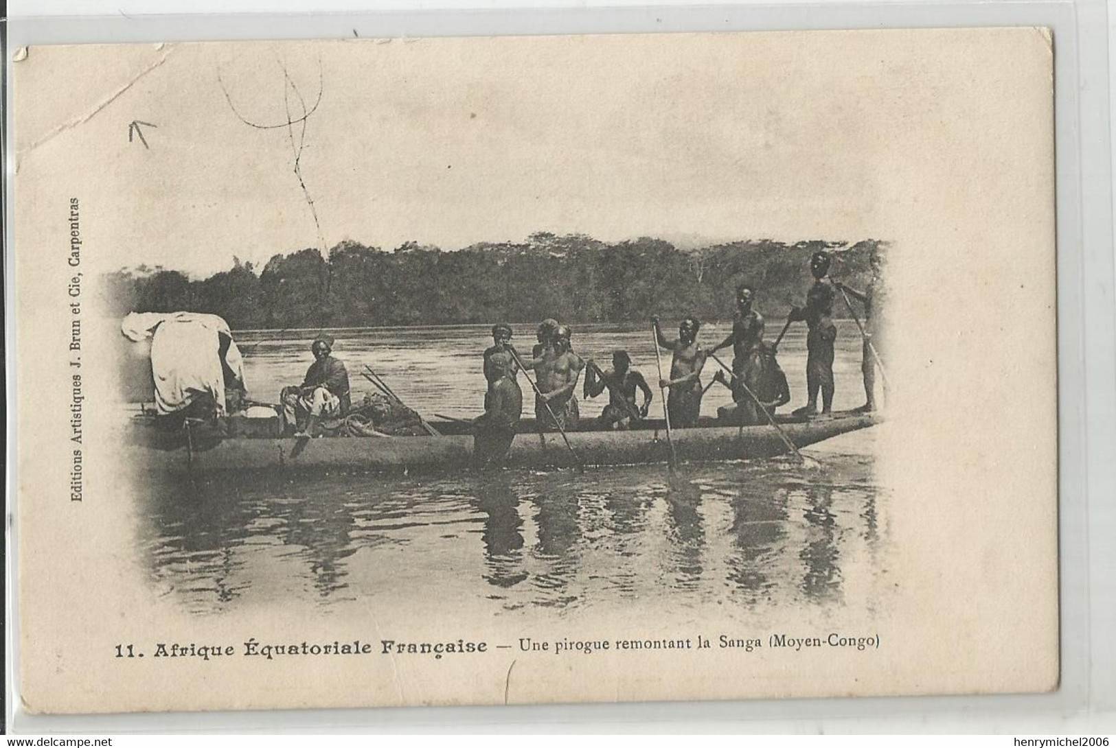 Afrique équatoriale Française Pirogue Remontant La Sanga Moyen Congo Ed Brun Carpentras - Congo Français