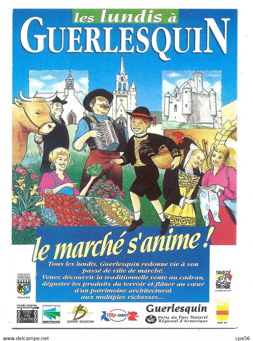 GUERLESQUIN - Le Marché S'anime - Carte Postale Publicitaire - Guerlesquin