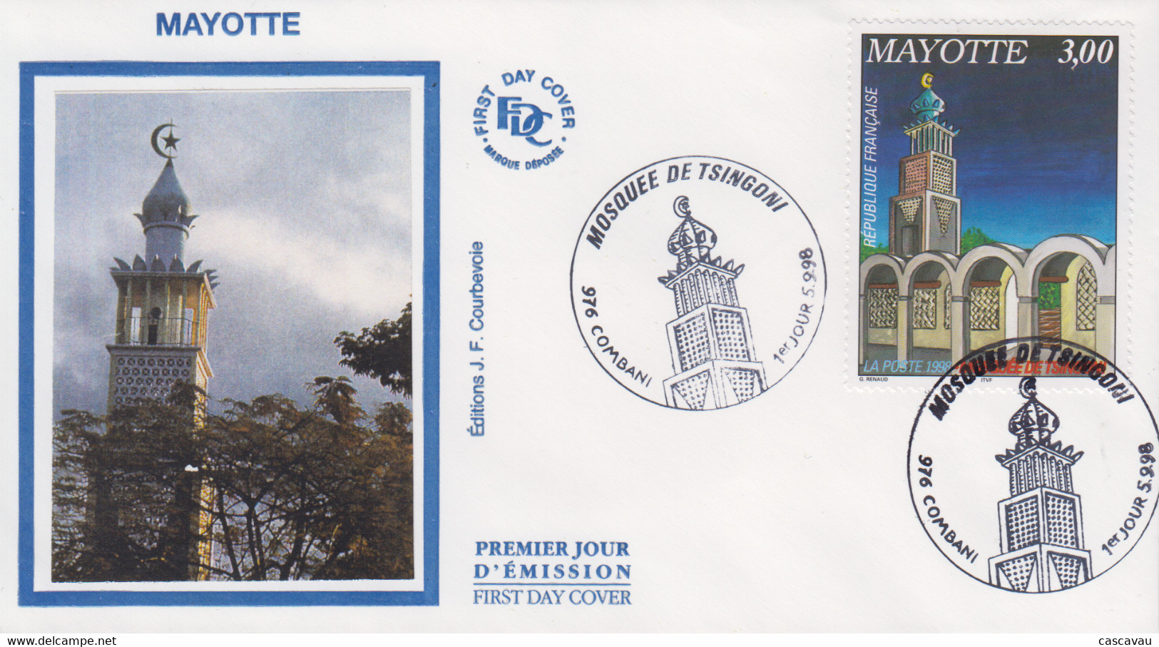 Enveloppe  FDC  1er  Jour   MAYOTTE    La   Mosquée   De   TSINGONI    1998 - Mosquées & Synagogues