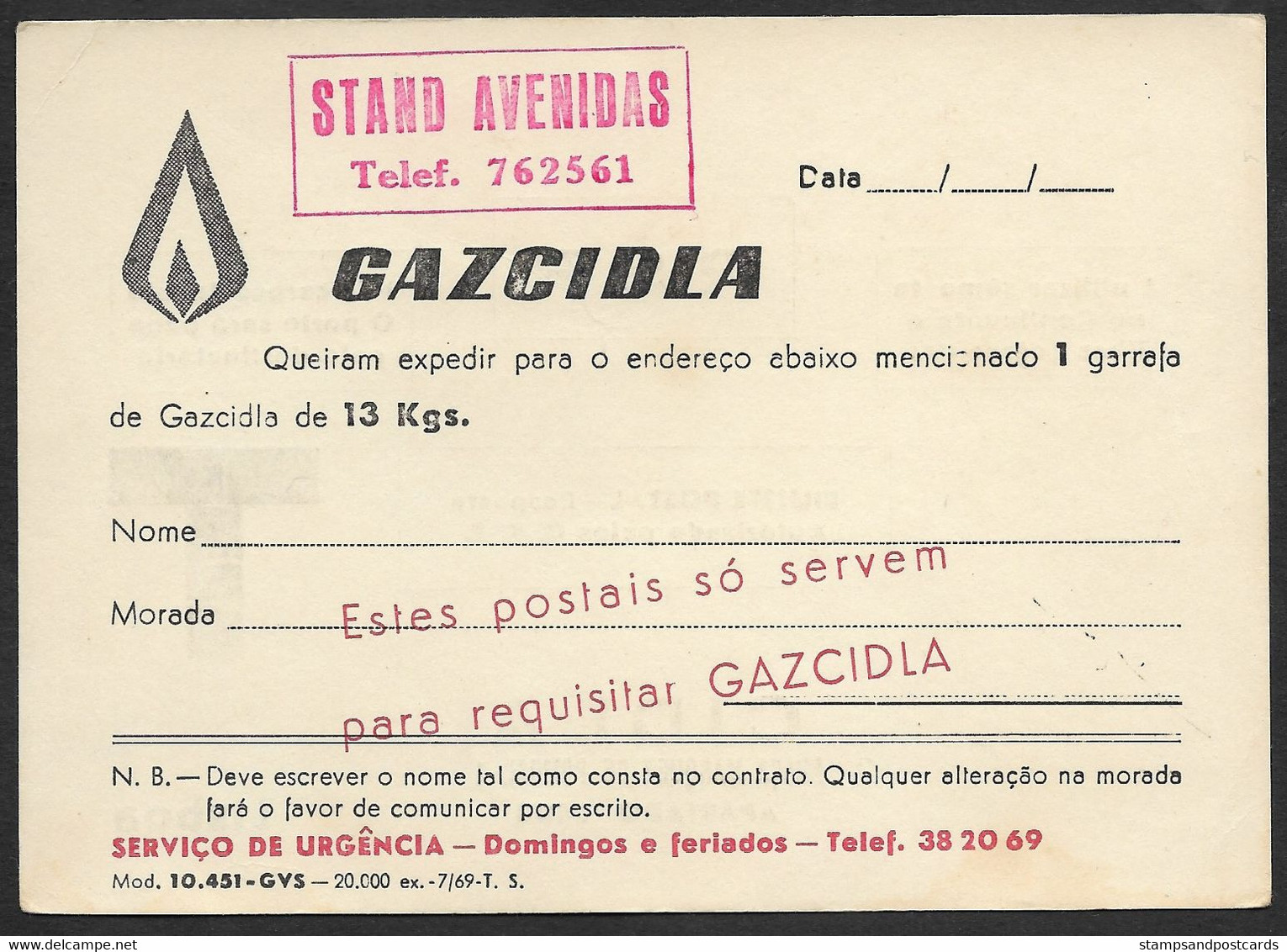 Portugal Entier Postal Réponse Payée 1969 Gazcidla Demande Bouteille De Gaz Stationery Paid Reply Gas Bottle Requisition - Gaz