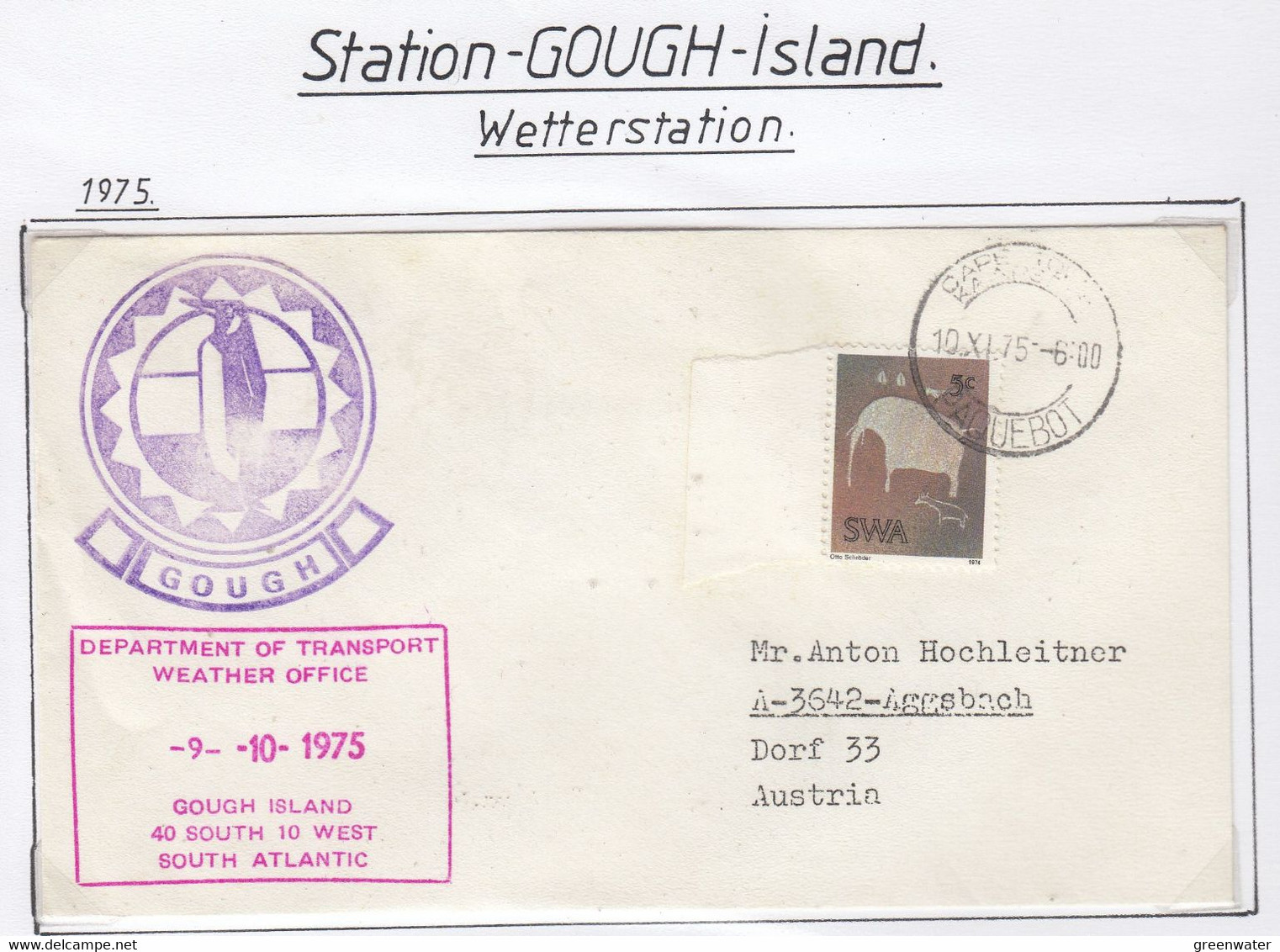 Gough Island 1975 Ca Dep. Weather Office Gough Isand Ca 9-10-75 (GH205) - Estaciones Científicas