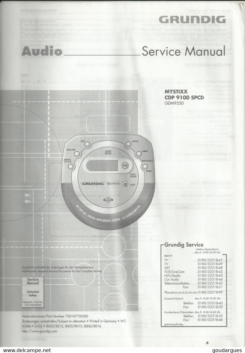 Audio - Grundig - Service Manual - MYSTIXX CDP 9100 SPCD ( GDM9550) - Littérature & Schémas