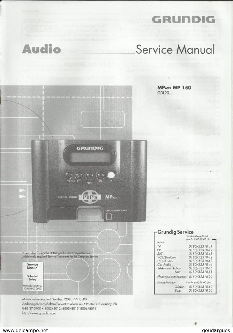 Audio - Grundig - Service Manual - MPaxx MP 150 (GDL90) - Littérature & Schémas