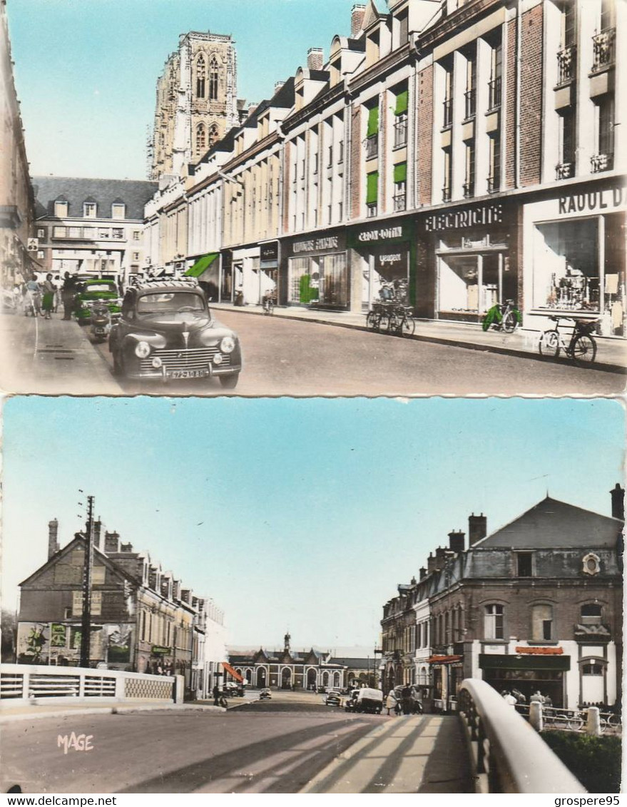 ABBEVILLE  RUE SAINT VULFAN + AVENUE DE LA GARE AUTO PEUGEOT 203 - Abbeville