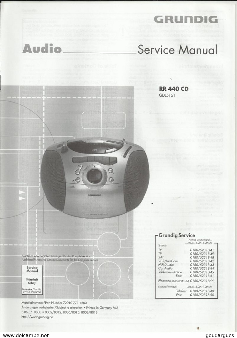 Audio - Grundig - Service Manual - RR 440 CD (GDL5151) - Littérature & Schémas