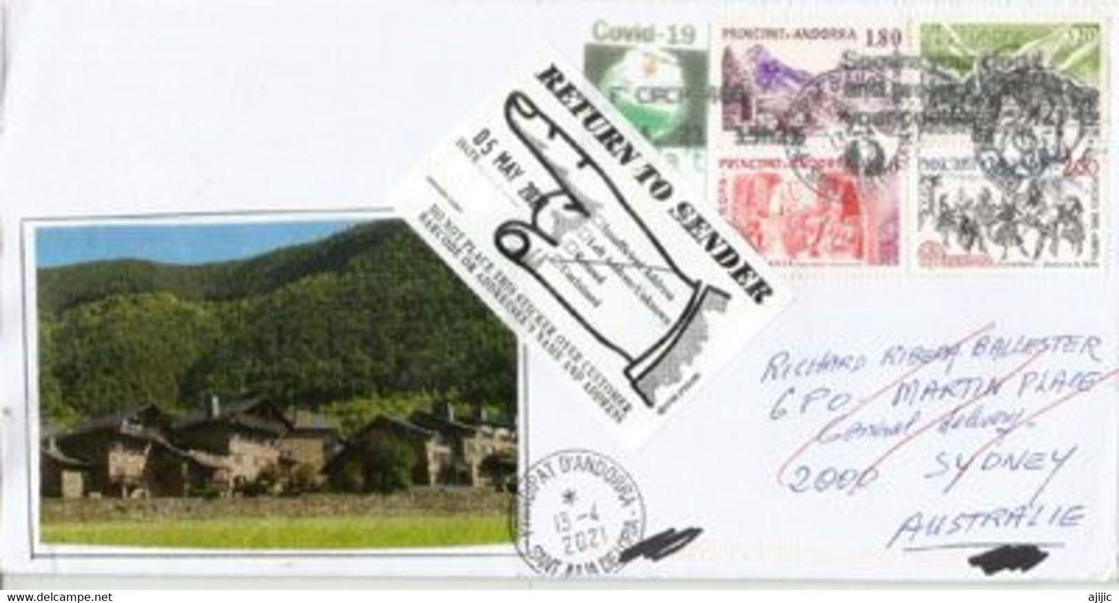 Lettre à SYDNEY 2021 , Avec Vignette Covid-19, Expedition Andorre, Return To Sender - Cartas & Documentos