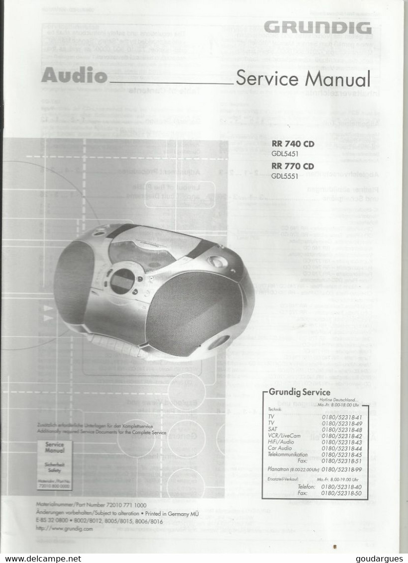 Audio - Grundig - Service Manual - RR 740 CD (GDL5451) - RR 770 CD (GDL 5551) - Littérature & Schémas