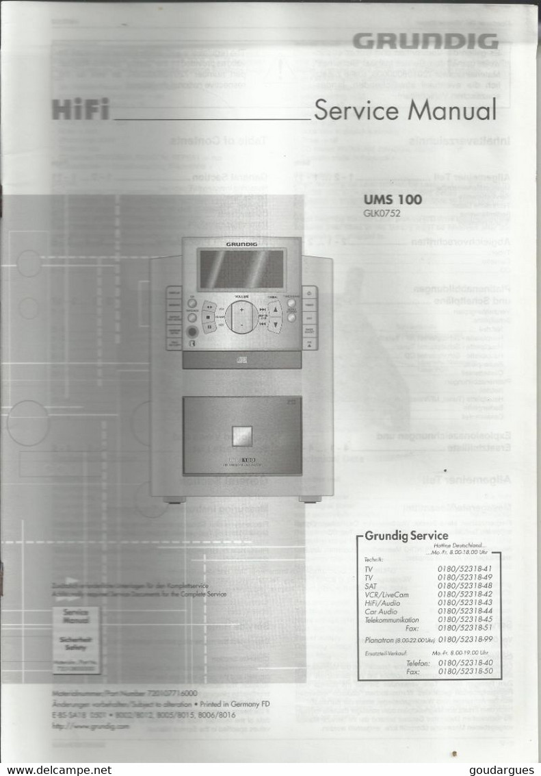 Hifi - Grundig - Service Manual - UMS 100 (GLK 0752) - Littérature & Schémas