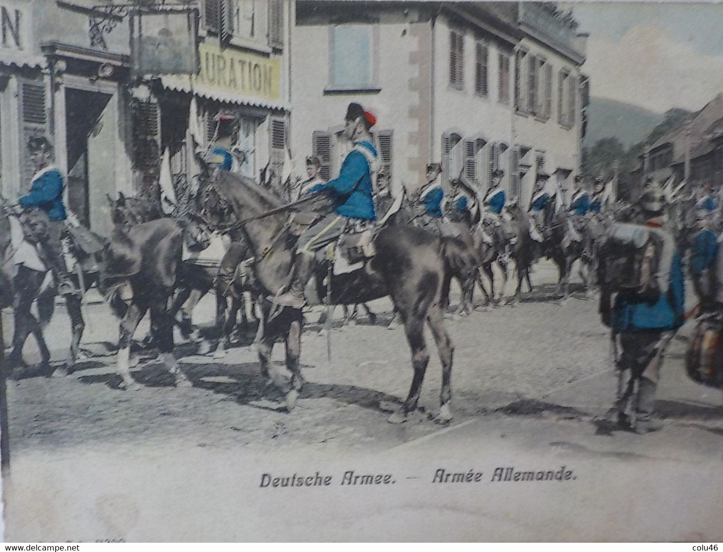 1905 CP Animée Colorisée Somain Douai Armée Allemande Deutsche Armee Militaria Uniformes Casque à Pointe Cavalerie - Douai