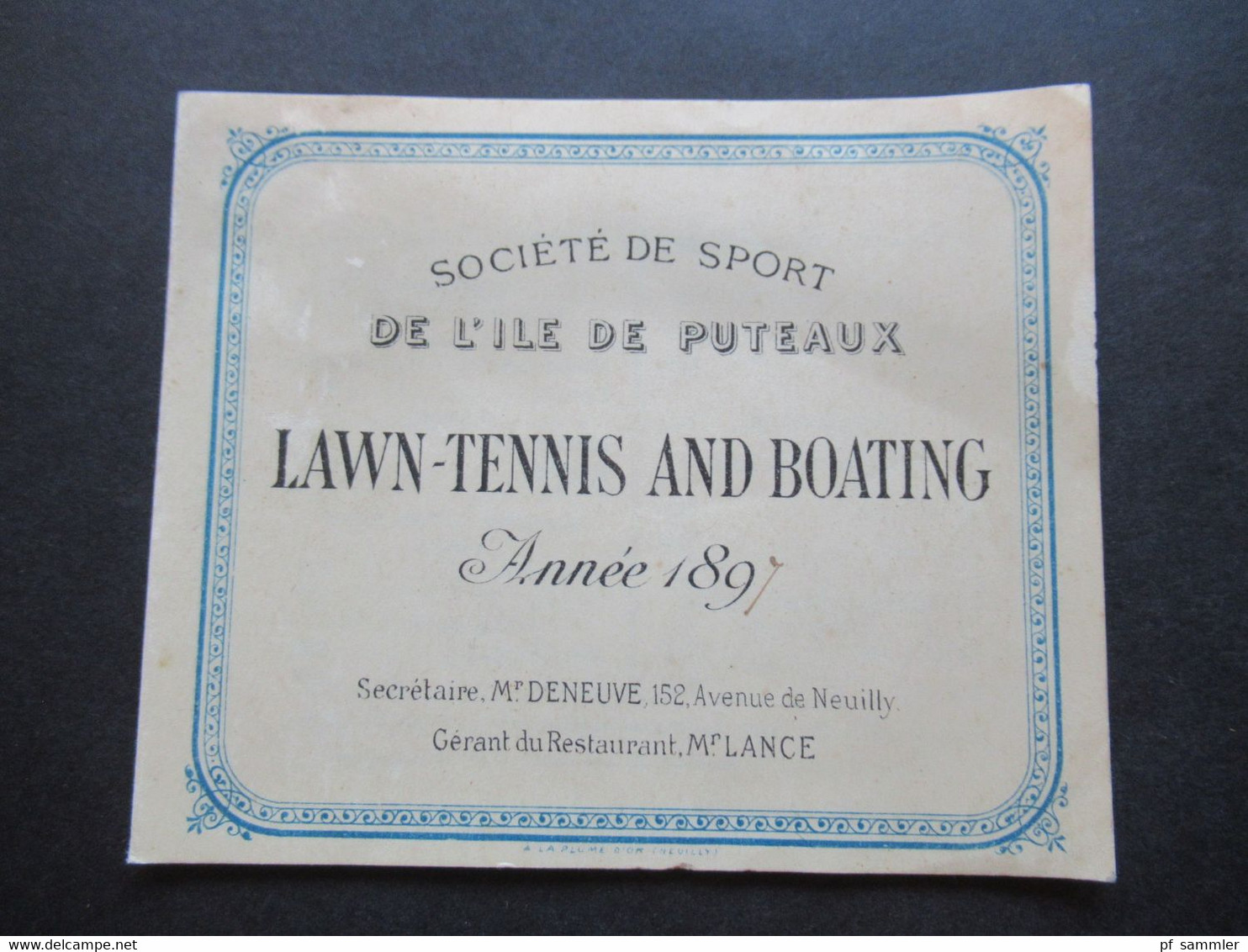 1897 Werbung Klappkarte / Stadtplan Societe De Sport De L'Ile De Puteaux Paris Lawn Tennis And Boating Tennis Club - Publicidad