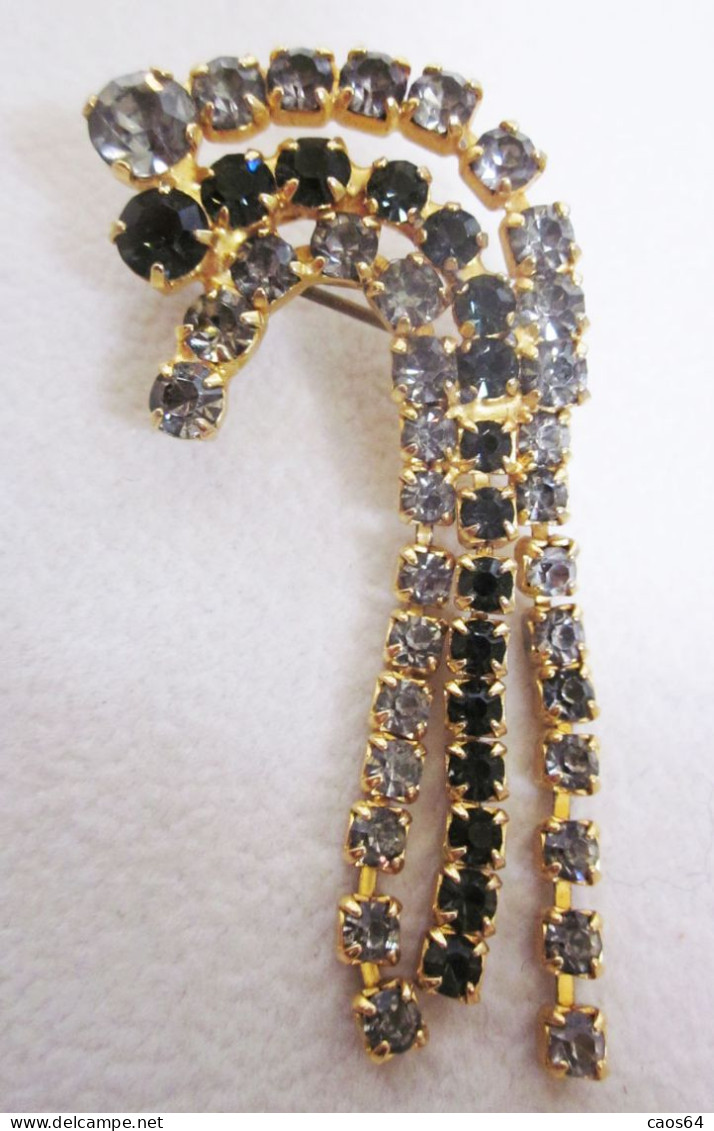 Ippocampo Strass   Spilla VINTAGE Bigiotteria H 6 Cm - Broches