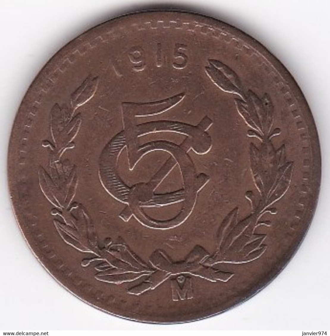 Mexique 5 Centavos 1915 Mo, En Cuivre, KM# 422 - Mexique